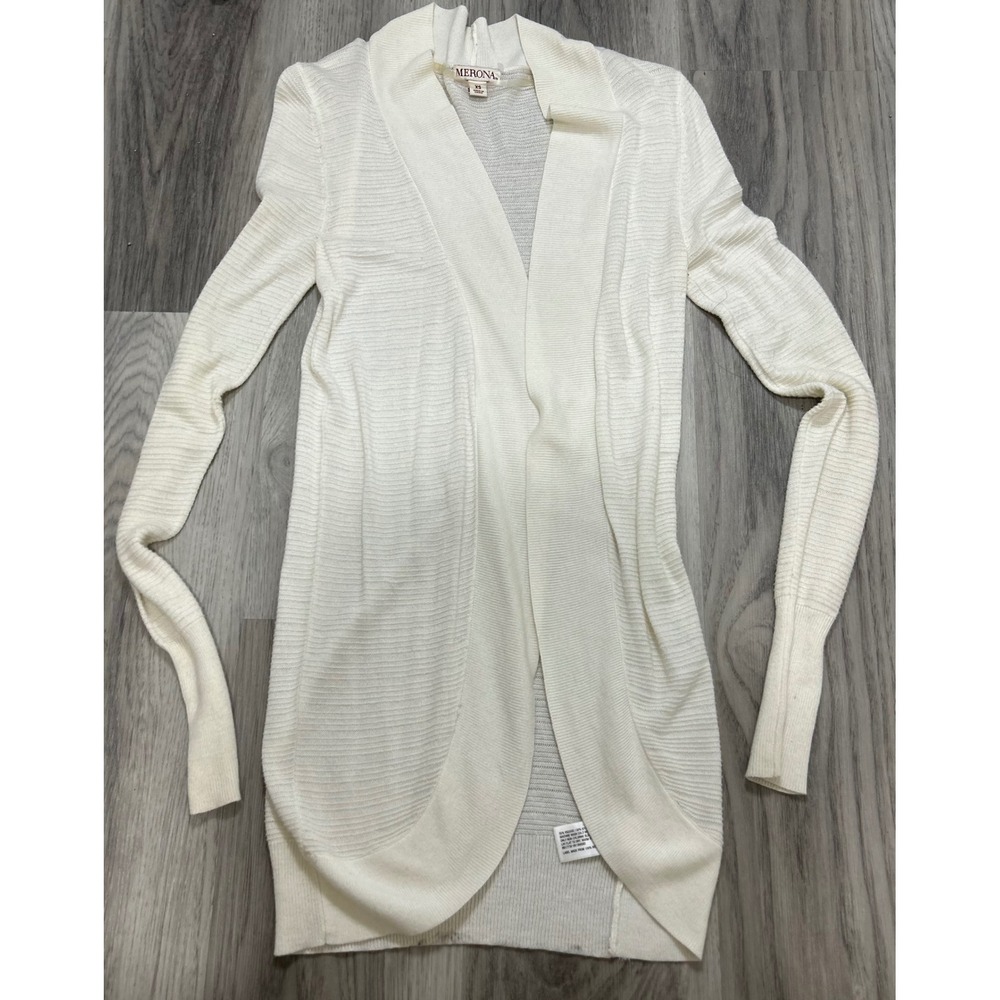 Merona Womens XS Cream Open Front Cardigan Ribbed Knit Shawl Collar Lightweight